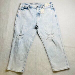 NWT A.N.A A New Approach Womens Sky Blue Distress Hi Rise Straight Jeans Sz 20P
